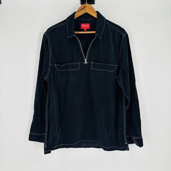 Supreme Half Zip Corduroy Shirt Mens Large Black USA Skate Hype Beast - Picture 1 of 7